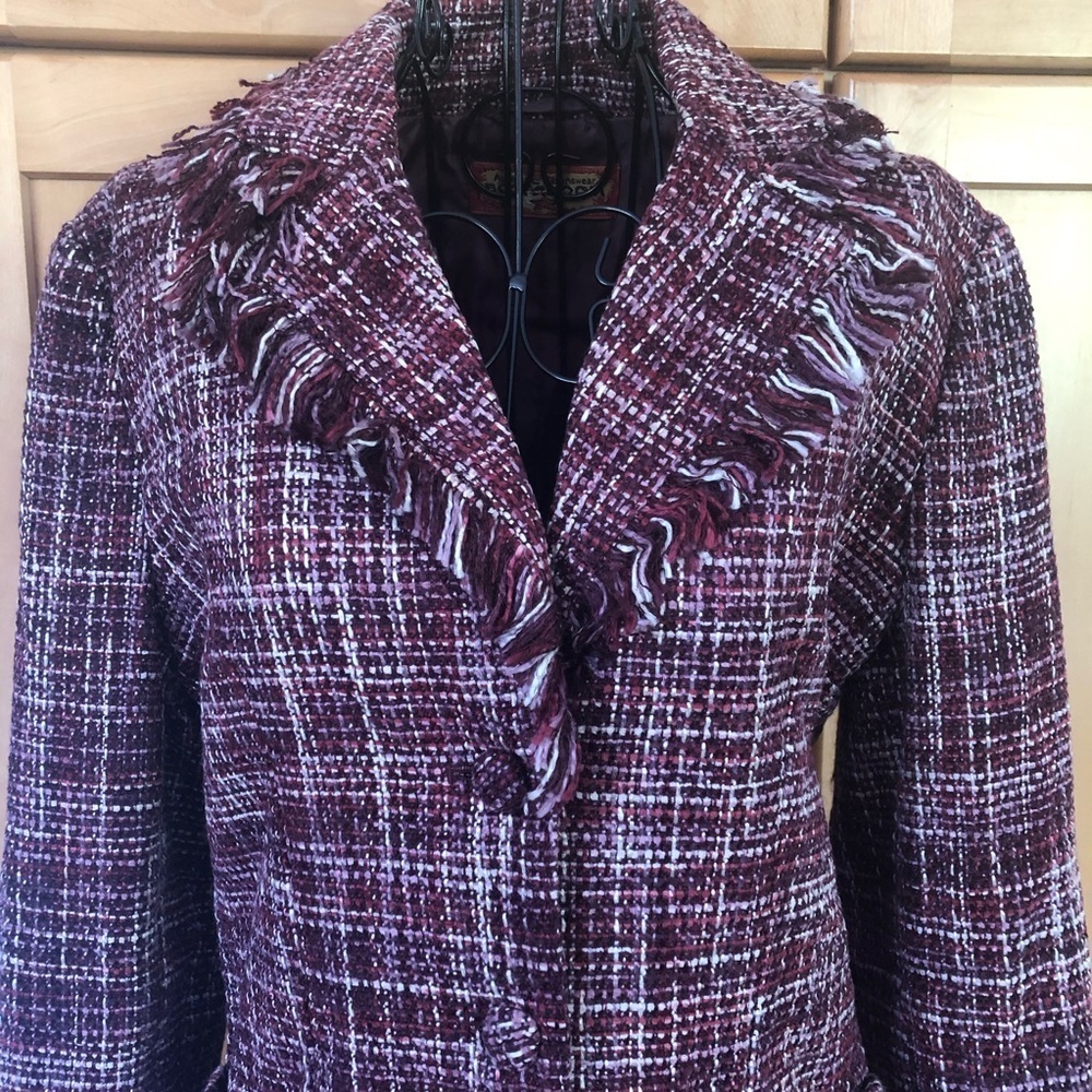 Boom Boom Jeans Pink Houndstooth Fringe Jacket size Medium